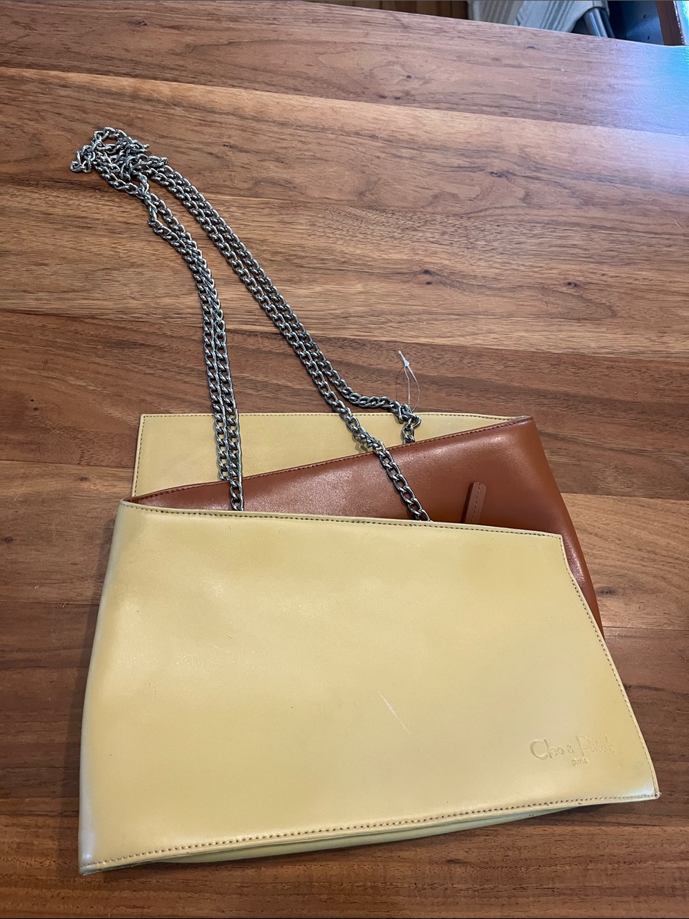 Cleo & PatekTwo-Tone  Leather Shoulder Bag with Silver Chain Strap